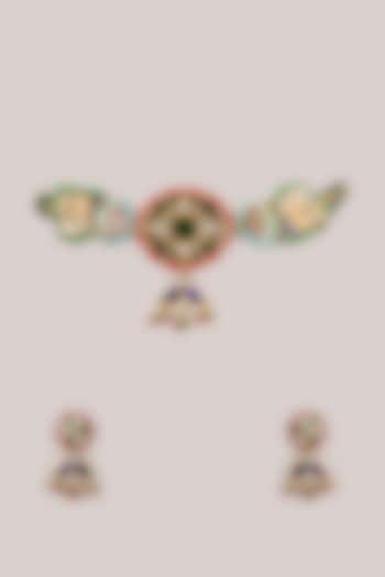 Gold Finish Kundan Polki & Pearl Jadau Choker Necklace Set by Belsi'S Jewellery at Pernia's Pop Up Shop