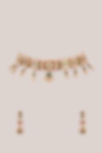 Gold Finish Kundan Polki & Ruby Red Stone Necklace Set by Belsi'S Jewellery at Pernia's Pop Up Shop