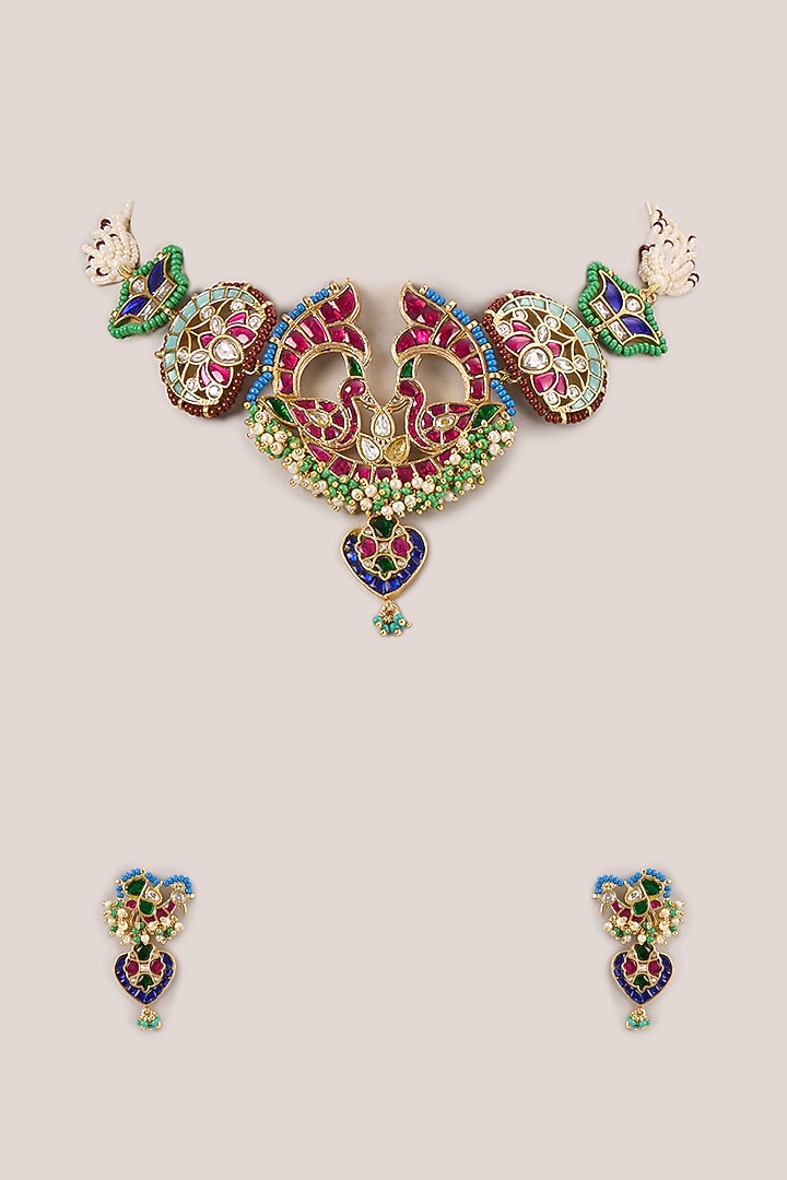 Gold Finish Kundan Polki & Seed Pearl Choker Necklace Set by Belsi'S Jewellery at Pernia's Pop Up Shop