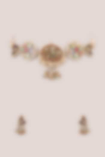 Gold Finish Kundan Polki & Seed Pearl Jadau Choker Necklace Set by Belsi'S Jewellery at Pernia's Pop Up Shop