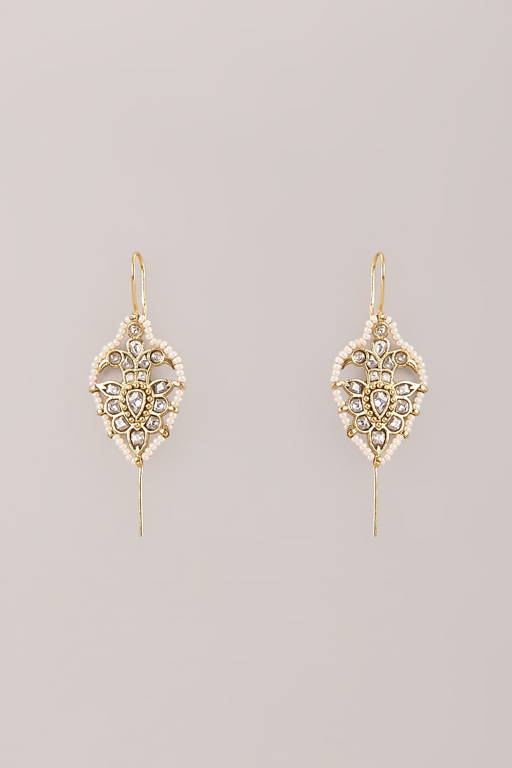 Gold Finish Kundan Polki & Seed Pearl Bugadi Floral Earrings by Belsi'S Jewellery at Pernia's Pop Up Shop