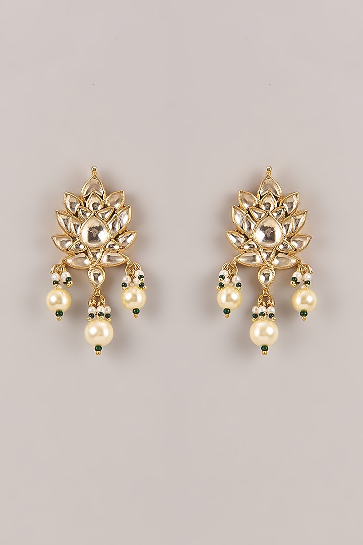 Gold Finish Kundan Polki & Glass Stone Bugadi Floral Earrings by Belsi'S Jewellery at Pernia's Pop Up Shop