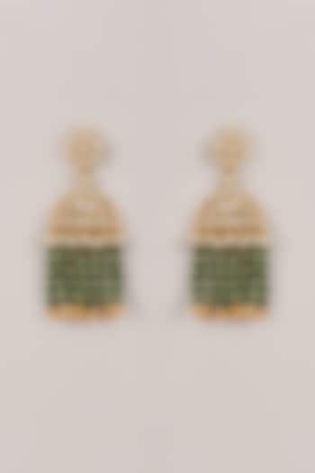 Gold Finish Floral Kundan Polki & Green Beaded Chandeleir Earrings by Belsi'S Jewellery at Pernia's Pop Up Shop