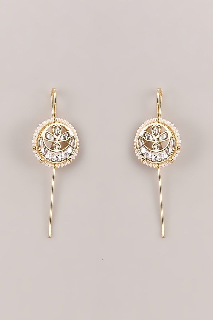 Gold Finish Kundan Polki & Seed Pearl Bugadi Floral Earrings by Belsi'S Jewellery at Pernia's Pop Up Shop