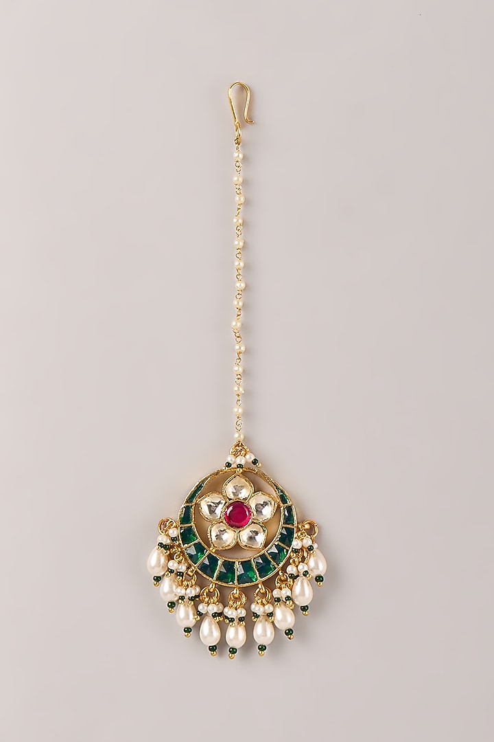Gold Finish Kundan Polki & Crescent Motif Maangtikka by Belsi'S Jewellery at Pernia's Pop Up Shop