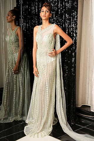 White Swiss Net Gown by Bennu Sehgal