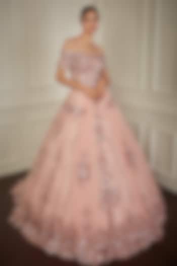 Peach Swiss Net Bridal Gown by Bennu Sehgal at Pernia's Pop Up Shop