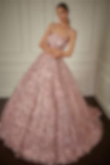 Peach Satin Tissue Bridal Gown by Bennu Sehgal at Pernia's Pop Up Shop