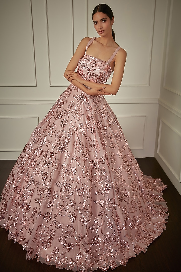 Peach Satin Tissue Bridal Gown by Bennu Sehgal at Pernia's Pop Up Shop