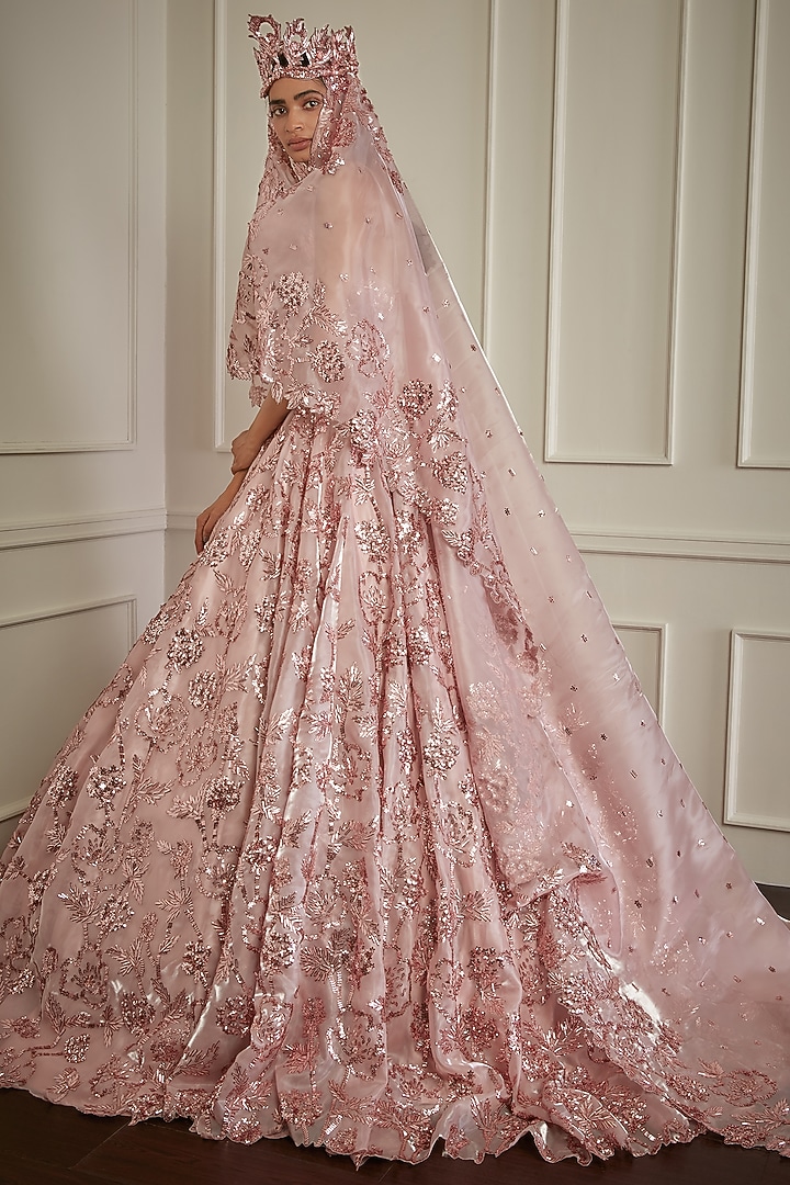 Peach Satin Tissue Bridal Gown by Bennu Sehgal at Pernia's Pop Up Shop