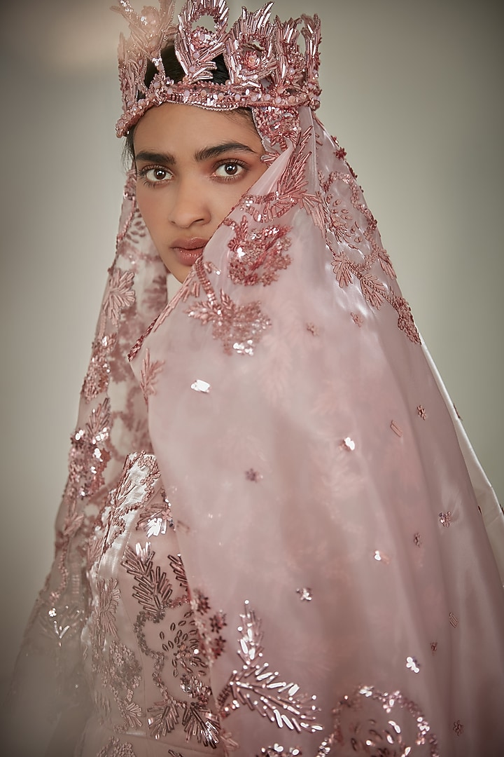 Peach Satin Tissue Bridal Gown by Bennu Sehgal at Pernia's Pop Up Shop