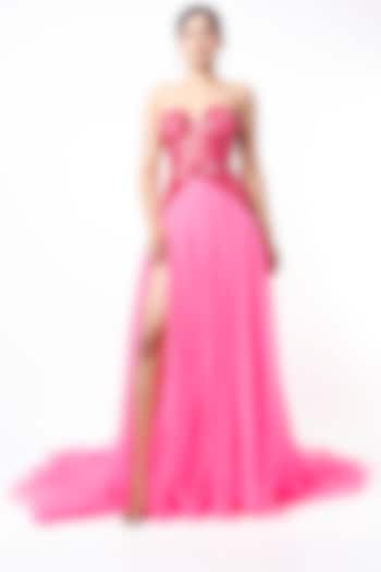 Hot Pink Embroidered Gown by Bennu Sehgal