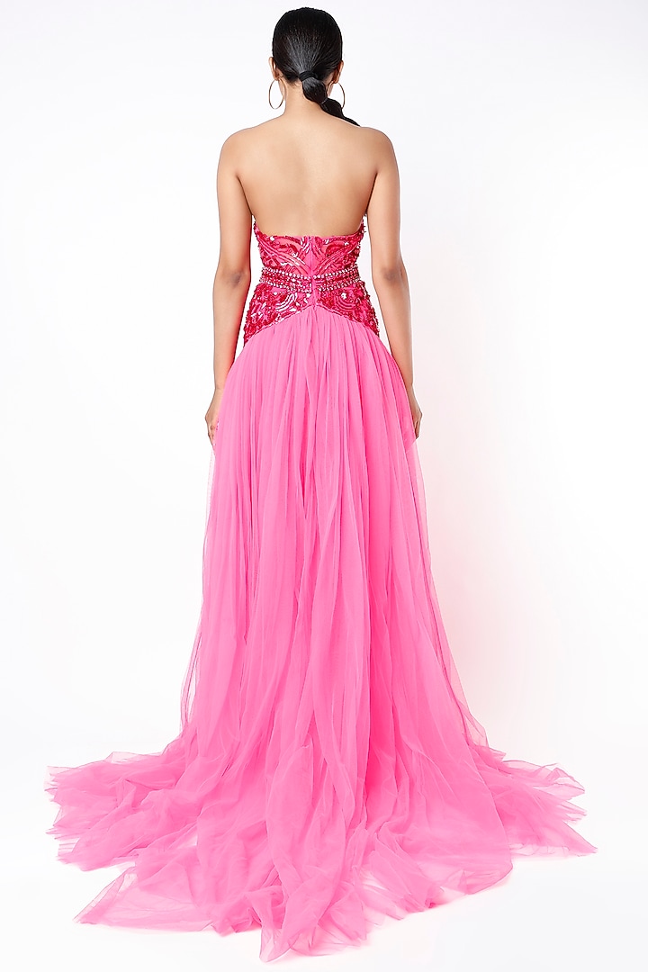 Hot Pink Embroidered Bridal Gown by Bennu Sehgal at Pernia's Pop Up Shop