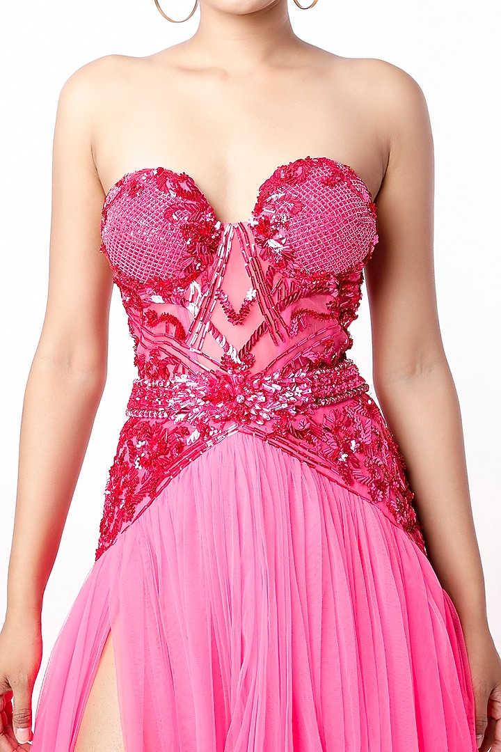 Hot Pink Embroidered Bridal Gown by Bennu Sehgal at Pernia's Pop Up Shop