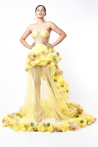 Yellow Embroidered Gown by Bennu Sehgal