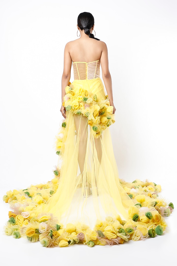 Yellow Embroidered Wedding Gown by Bennu Sehgal at Pernia's Pop Up Shop