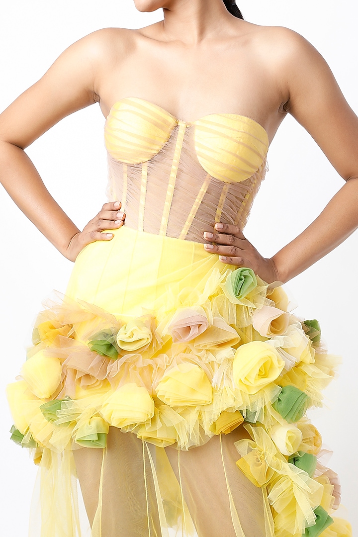 Yellow Embroidered Wedding Gown by Bennu Sehgal at Pernia's Pop Up Shop
