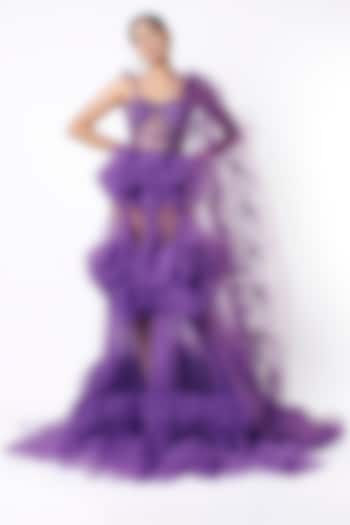 Purple Ruffled & Draped Gown by Bennu Sehgal