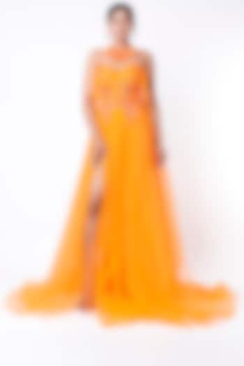 Mango Orange Embroidered Gown by Bennu Sehgal