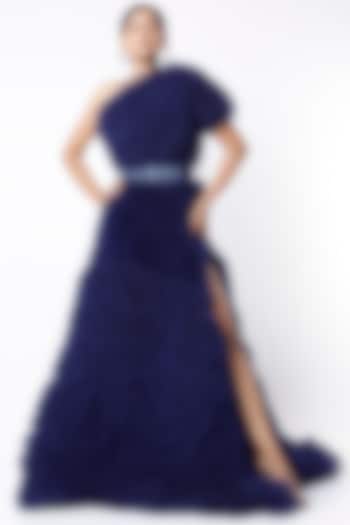 Ink Blue Embellished Gown by Bennu Sehgal