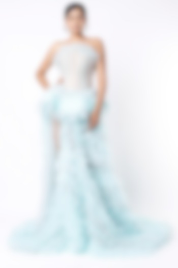 Ice Blue Ruffled Corset Gown by Bennu Sehgal