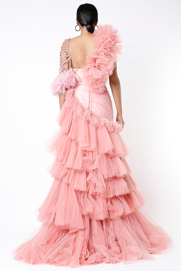 Coral Peach Embellished Bridal Gown by Bennu Sehgal at Pernia's Pop Up Shop