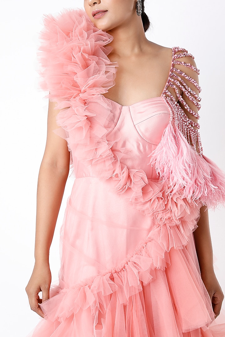 Coral Peach Embellished Bridal Gown by Bennu Sehgal at Pernia's Pop Up Shop