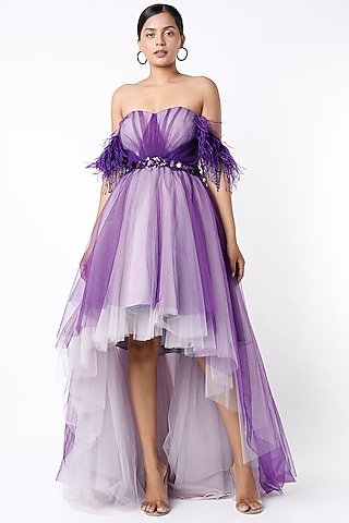 Purple Asymmetrical Gown by Bennu Sehgal