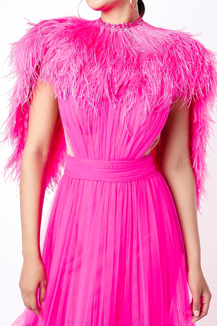 Fuchsia Bridal Gown With Feathers by Bennu Sehgal at Pernia's Pop Up Shop