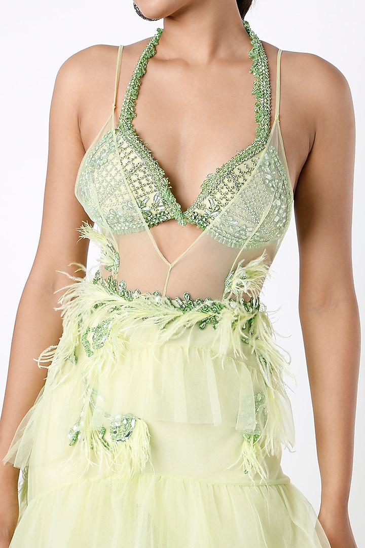 Lime Yellow Ruffled Bralette Wedding Gown by Bennu Sehgal at Pernia's Pop Up Shop