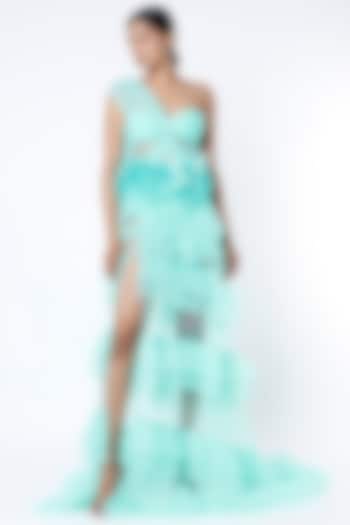 Sky Blue One Shoulder Gown by Bennu Sehgal