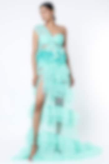 Sky Blue One Shoulder Gown by Bennu Sehgal at Pernia's Pop Up Shop