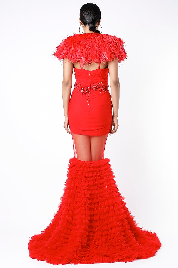 Scarlet Red Ruffled Bridal Gown by Bennu Sehgal at Pernia's Pop Up Shop