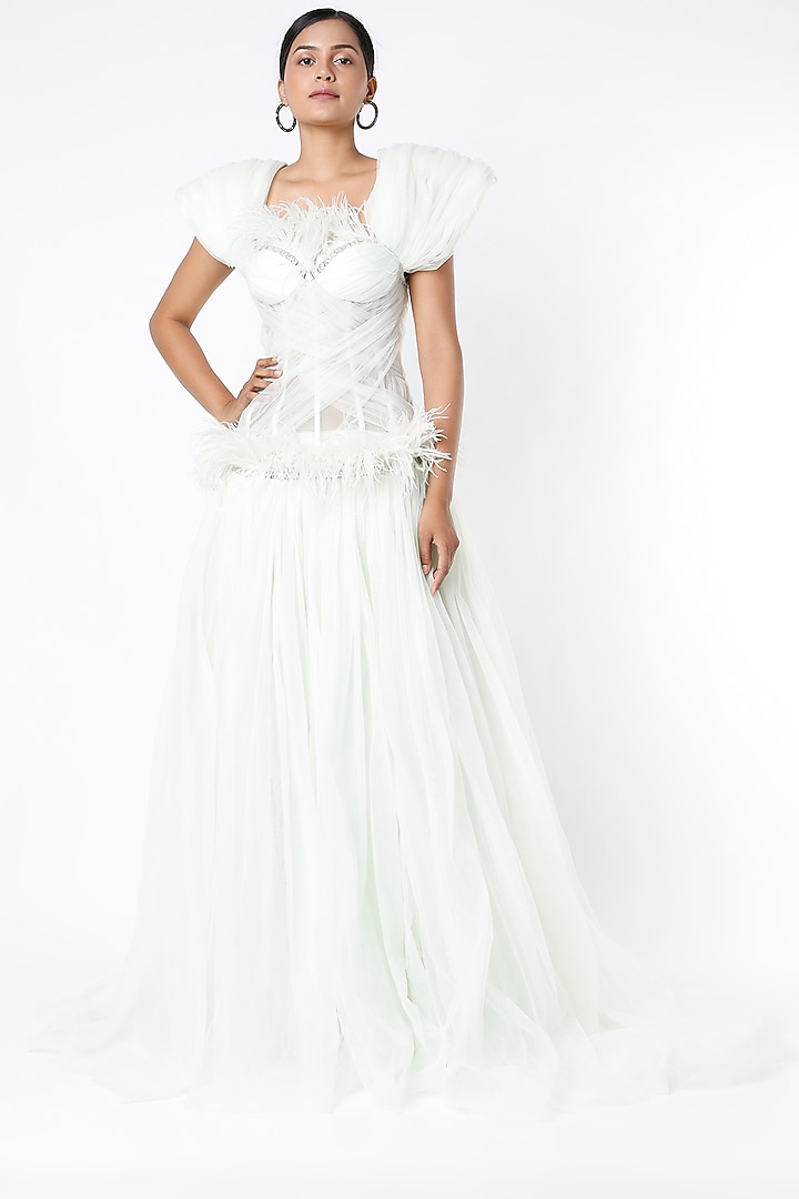 Soft Mint Draped Gown by Bennu Sehgal