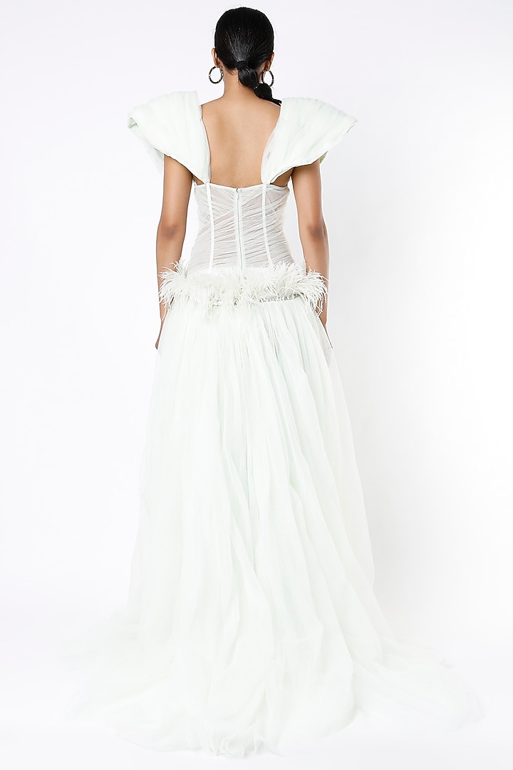 Soft Mint Draped Wedding Gown by Bennu Sehgal at Pernia's Pop Up Shop