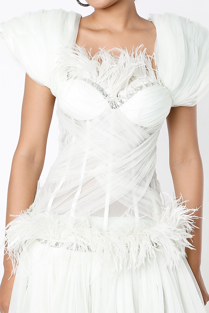 Soft Mint Draped Wedding Gown by Bennu Sehgal at Pernia's Pop Up Shop