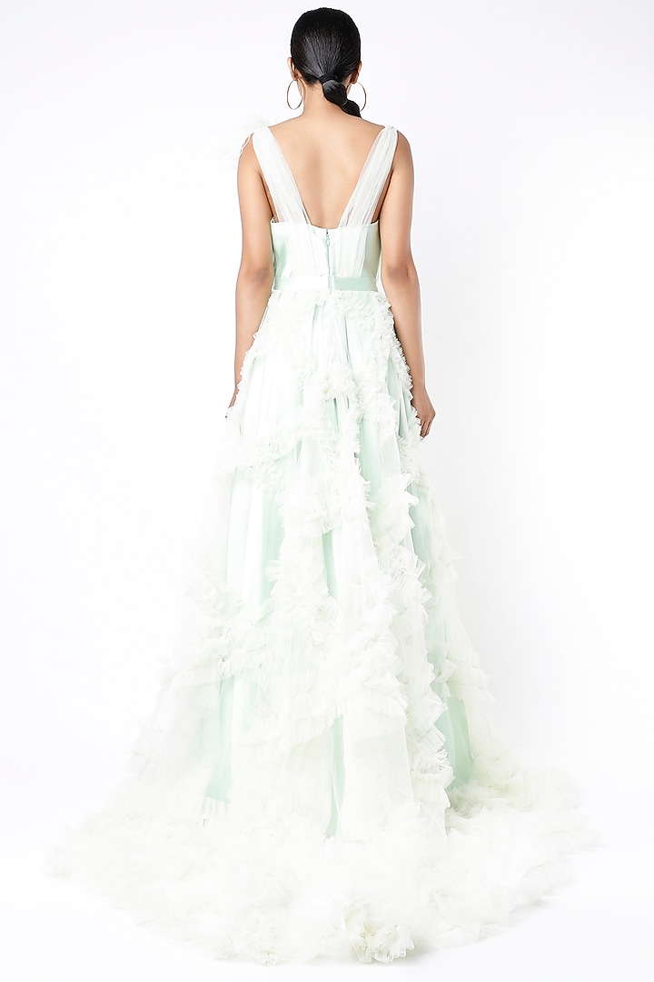 Mint Ruffled Wedding Gown by Bennu Sehgal at Pernia's Pop Up Shop