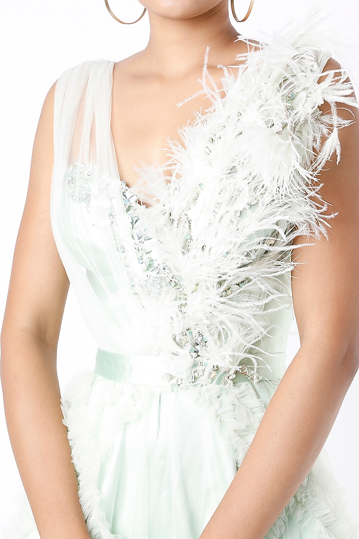 Mint Ruffled Wedding Gown by Bennu Sehgal at Pernia's Pop Up Shop