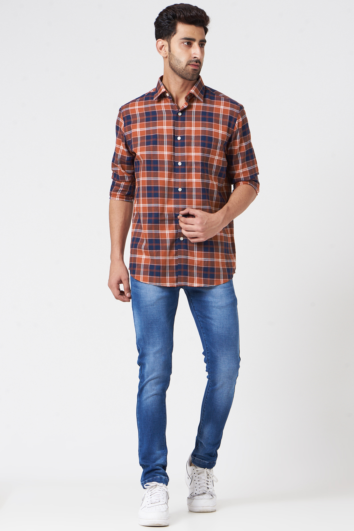 Orange & Blue Printed Shirt by Berribon
