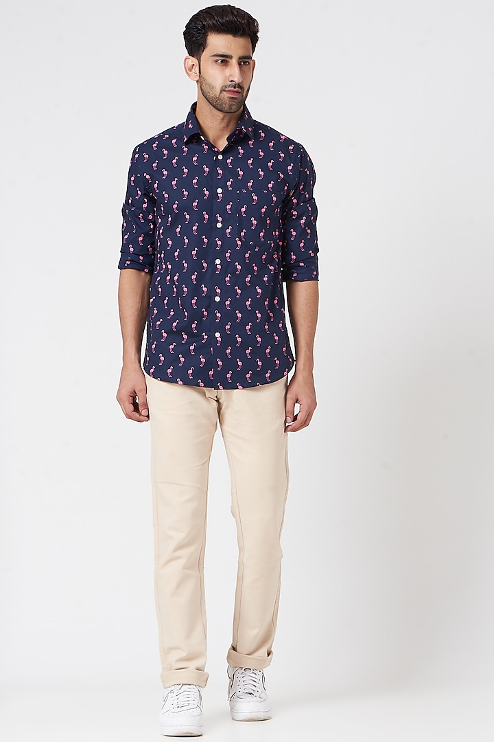 Dark Blue Animal Printed Shirt by Berribon