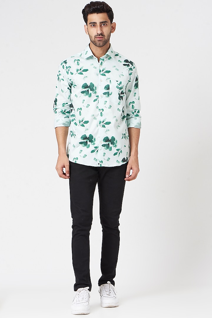 Green Printed Shirt In Cotton by Berribon