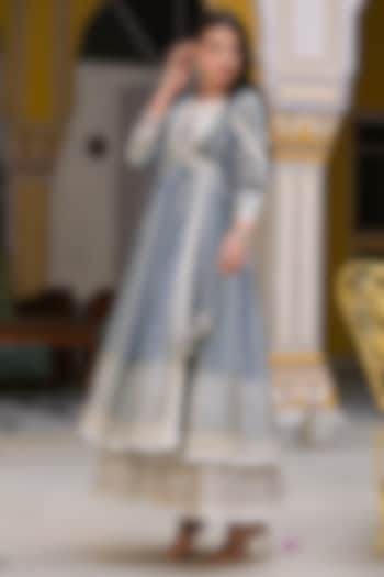 Blue Embroidered Angrakha Kurta Set by Bairaas at Pernia's Pop Up Shop