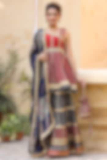 Red Rayon Sharara Set by Bairaas at Pernia's Pop Up Shop