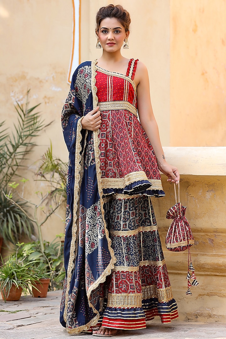 Red Rayon Sharara Set by Bairaas at Pernia's Pop Up Shop