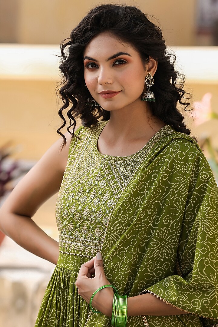 Green Bandhej Printed Sharara Set by Bairaas at Pernia's Pop Up Shop
