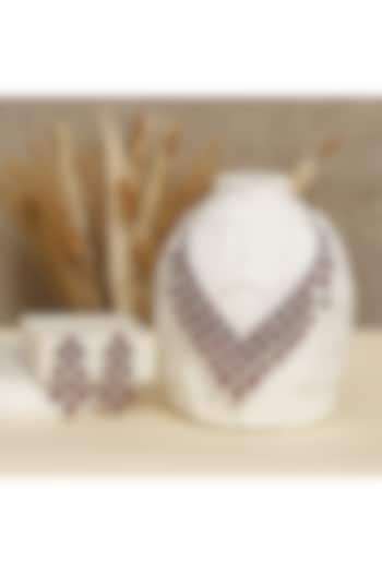 White Rhodium Finish Diamond & Ruby Stone Layered Necklace Set by Beryachi at Pernia's Pop Up Shop