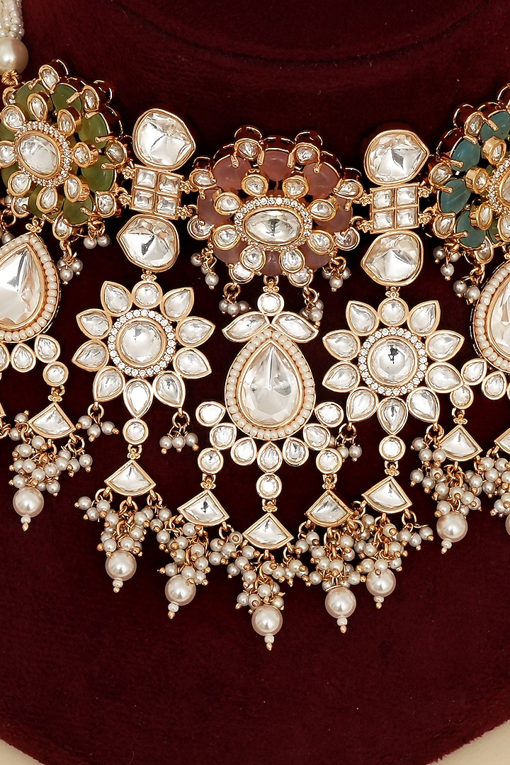 Gold Plated Kundan Polki & Multi-Colored Stone Choker Necklace Set by Beryachi at Pernia's Pop Up Shop