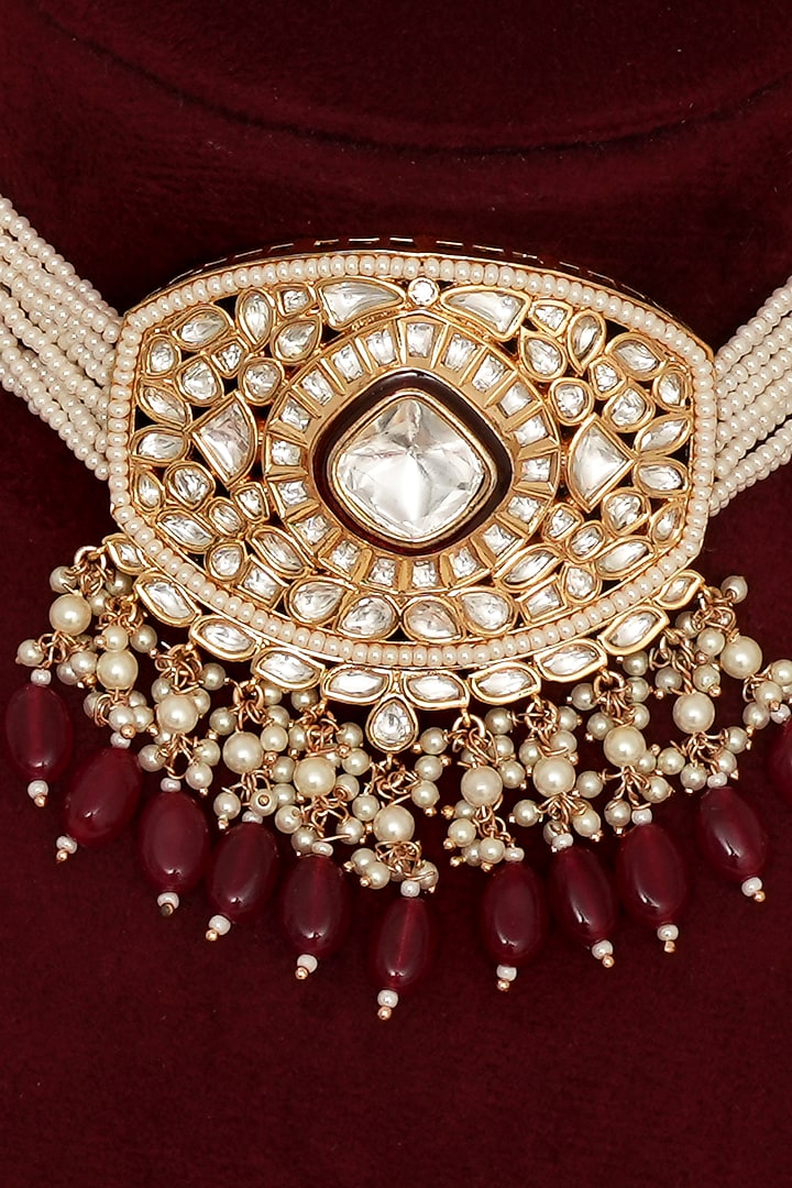 Gold Plated Kundan Polki & Red Stone Choker Necklace Set by Beryachi at Pernia's Pop Up Shop