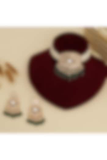 Gold Plated Kundan Polki & Green Stone Choker Necklace Set by Beryachi at Pernia's Pop Up Shop