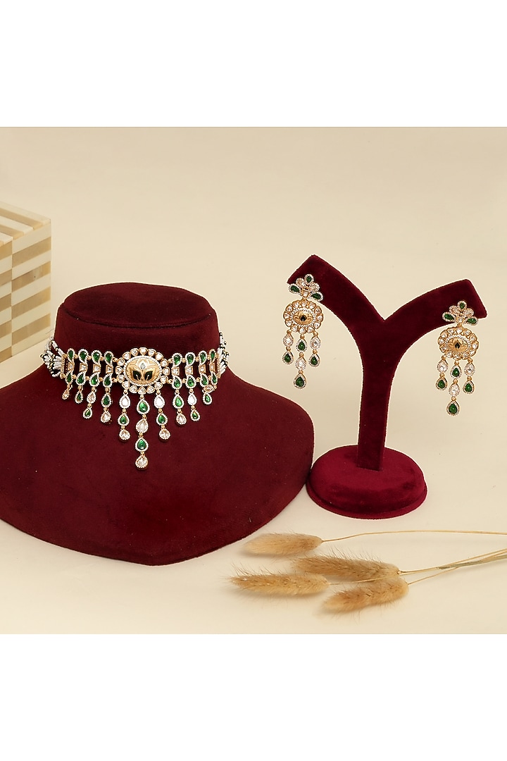 Gold Plated Kundan Polki & Meenakari Choker Necklace Set by Beryachi at Pernia's Pop Up Shop
